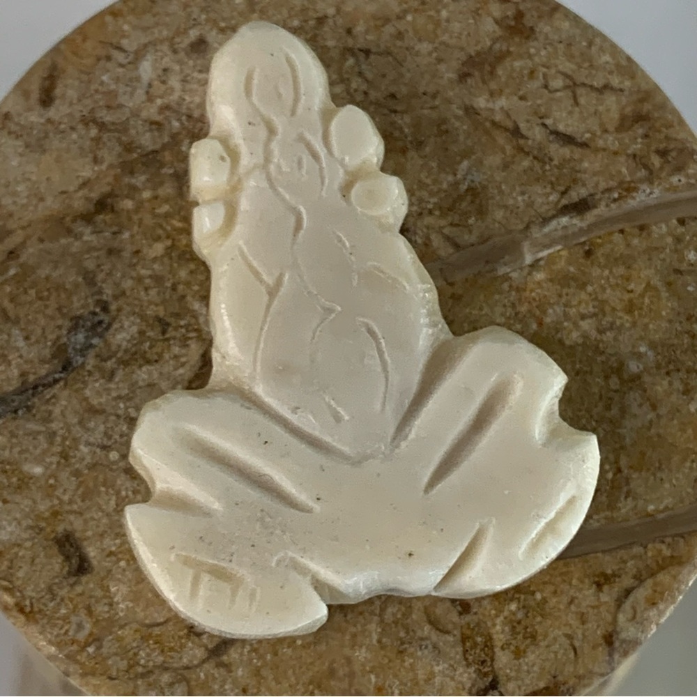 Vintage Natural Bone Bead Frog Hand Carved Fetish Animal Toad Drilled 1.3" x 1" - Picture 8 of 13